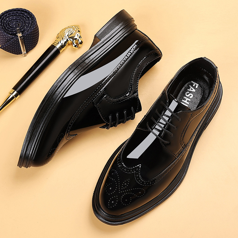 Oxford Shoes Brogue - メンズ パテントレザー ブローグ ドレスシューズ レースアップ フォーマル