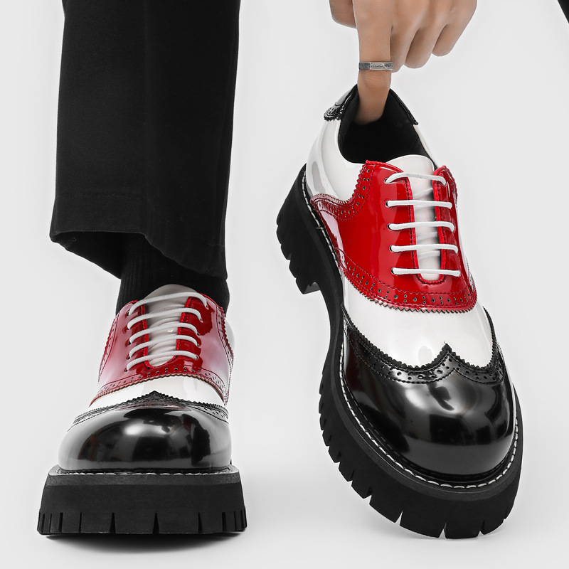 Oxford Shoes Brogue - メンズファッションヒップホップロックプラットフォームシューズレースアップパテントレザーオックスフォードシューズカーブドブローグスニーカーデザイナークールフットウェアマンズ