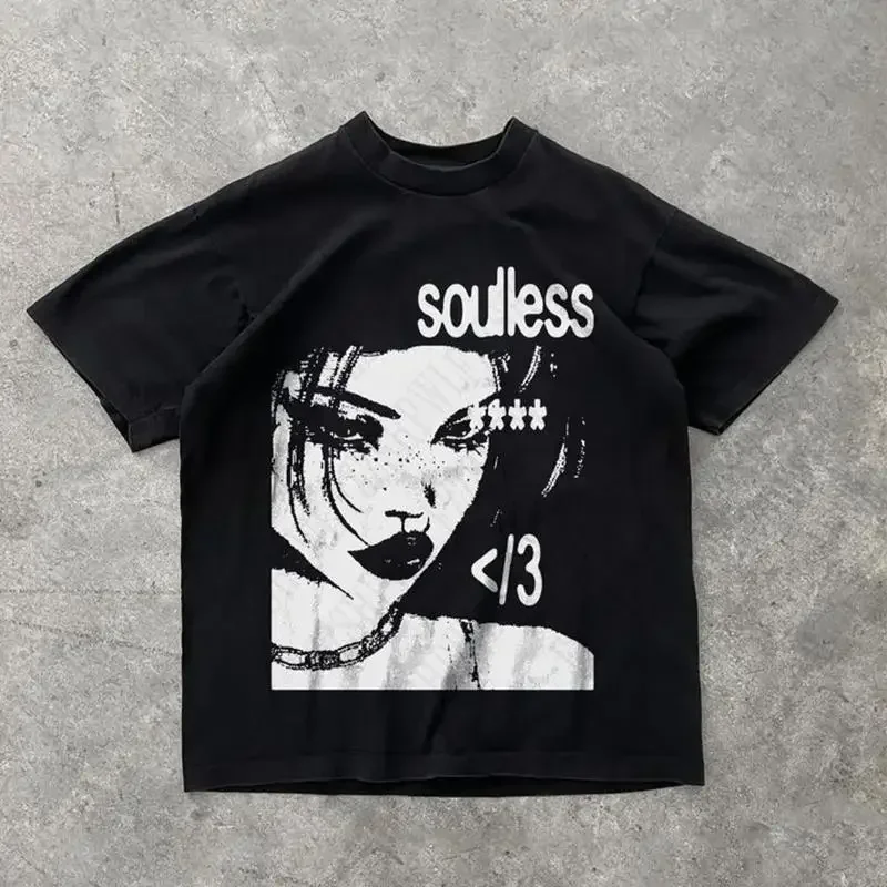 Men'S Fashion Aesthetics - パンク美学グラフィックプリントコットン Tシャツオーバーサイズロックゴス Tシャツファッションヒップホップ 2000S レトロストリートウェア男性女性 EMO