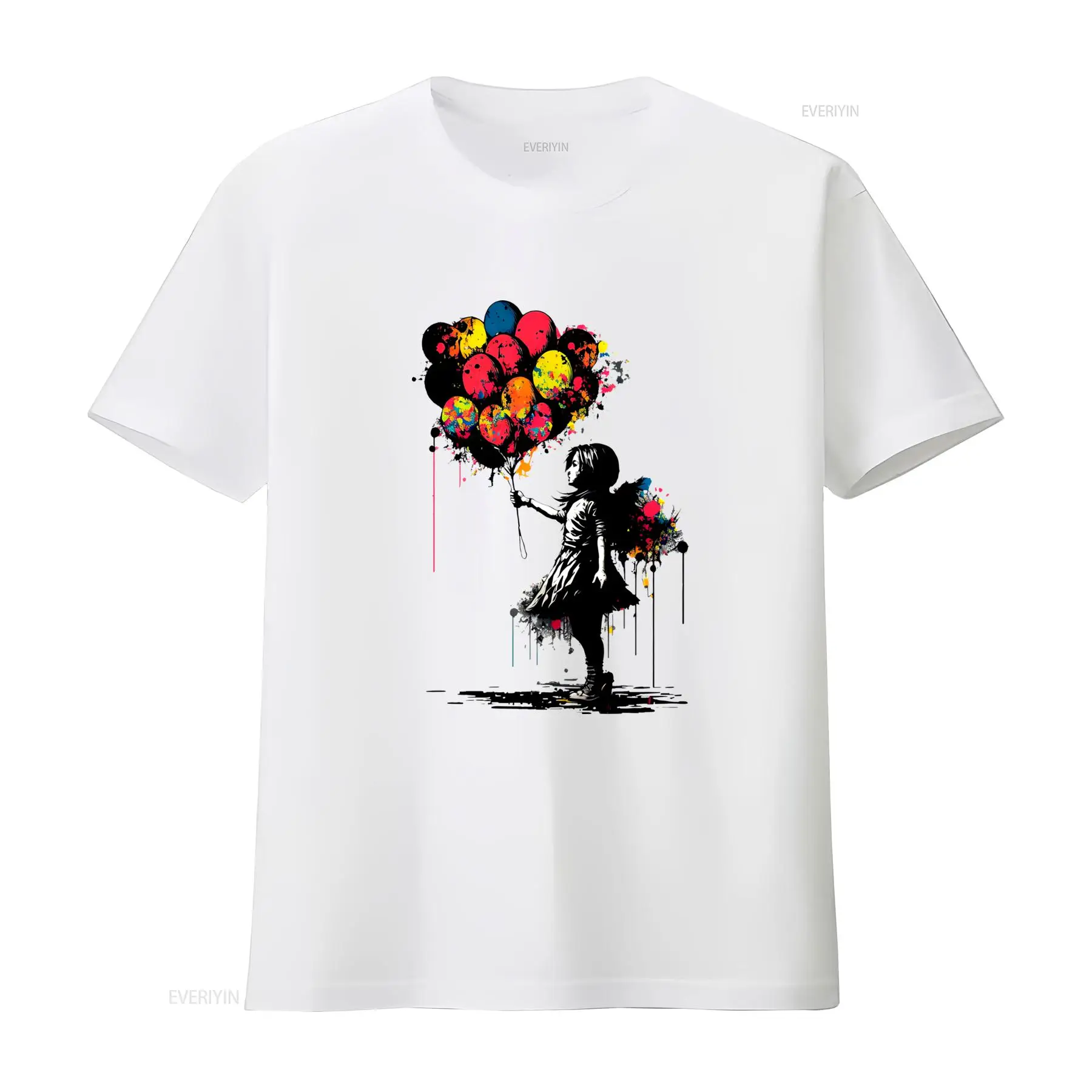 Men'S Fashion Aesthetics - バンクシー ピース Tシャツ バルーンガール アートプリント グラフィティ