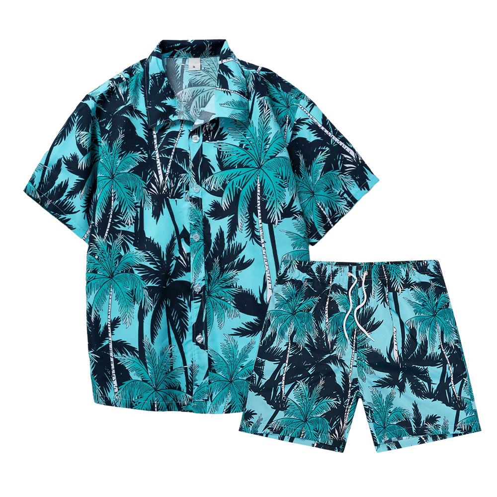 Mens Fashion Suits - ハワイアンココナッツツリー3Dプリントメンズシャツセットファッション半袖シャツオーバーサイズカジュアルビーチショーツストリートウェアスーツ服