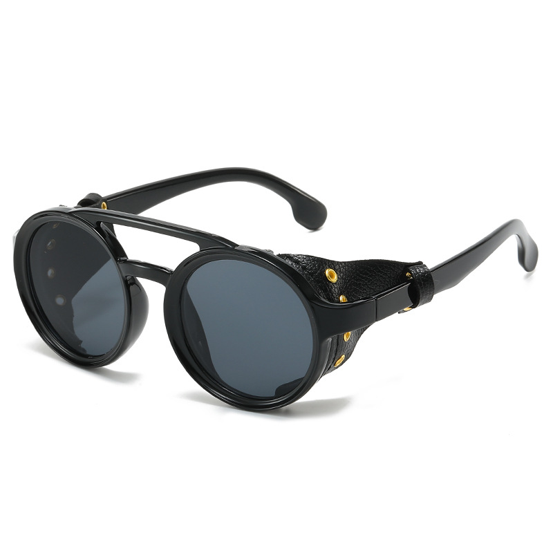 Men'S Fashion Glasses - レトロなUVカットサングラス 男女兼用 レザーラウンドメガネ ヴィンテージゴーグル 防風 アウトドアスポーツアイウェア