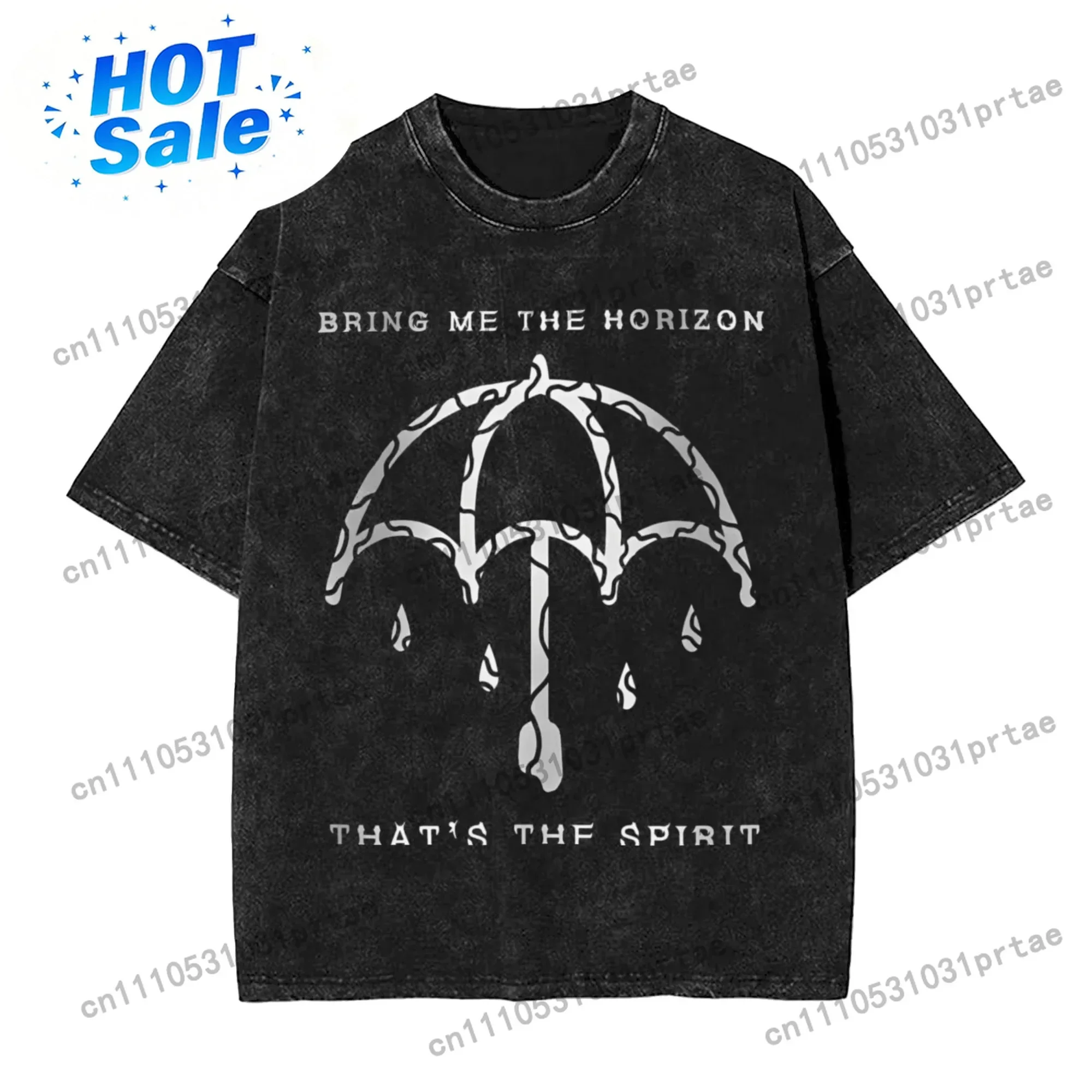 Poster Men Fashion - BMTH ブリング・ミー・ザ・ホライズン アルバムポスター グラフィックプリント ウォッシュド Tシャツ