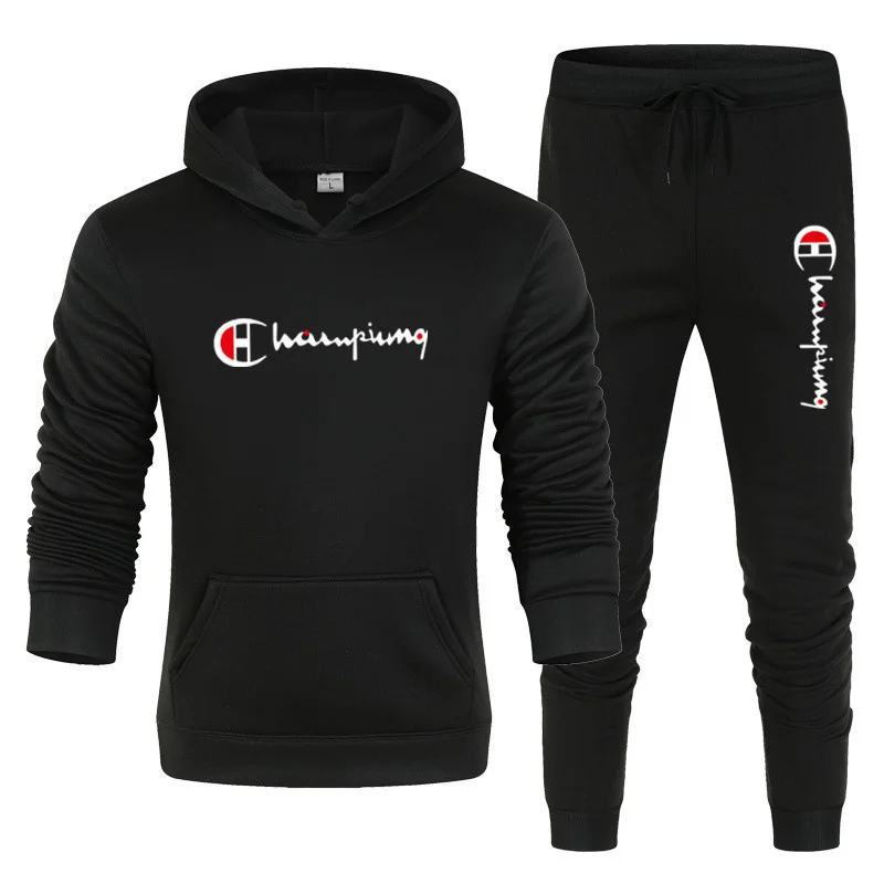 Jogger Sweatpants Men - 2026 メンズトラックスーツ フード付きスウェットシャツ+スウェットパンツ 2点セット スポーツスーツ カジュアルジョガー