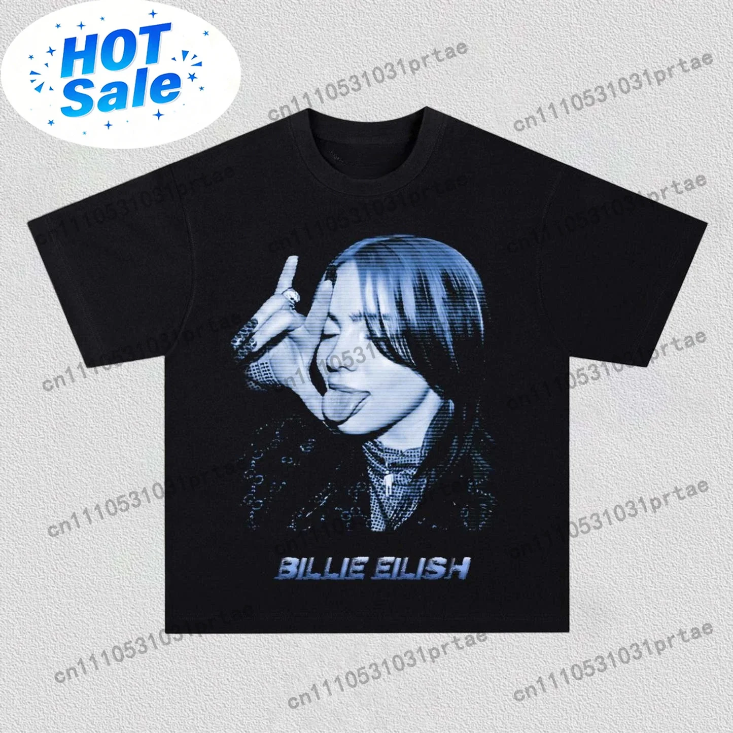 Poster Men Fashion - ビリーアイリッシュポスターグラフィックプリント Tシャツ男性女性綿ストリートヒップホップ Y2k O ネックファッション特大トップス夏の新しい Tシャツ