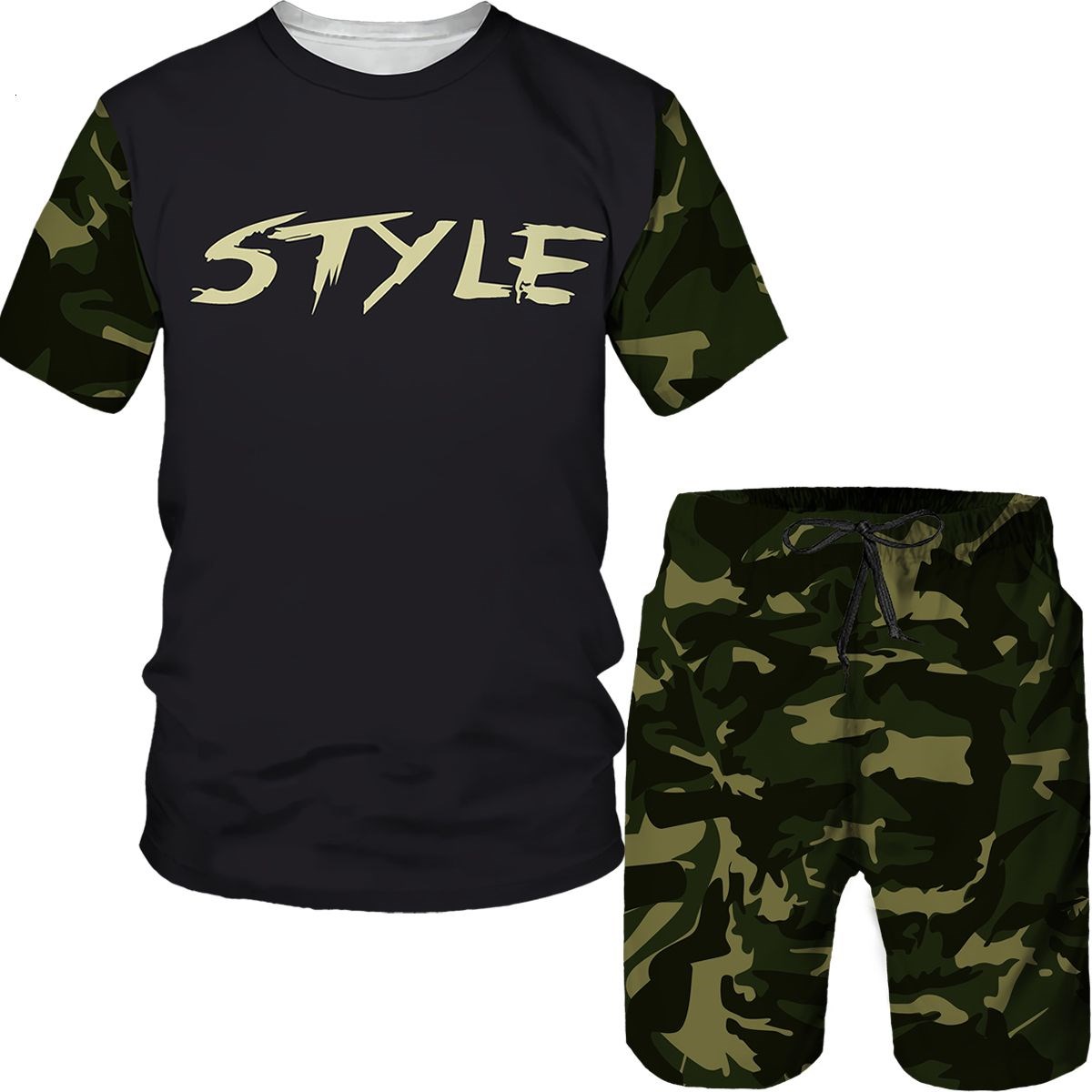 Military Shirt Men - 迷彩メンズスーツ迷彩 3D プリント T シャツショーツ 2