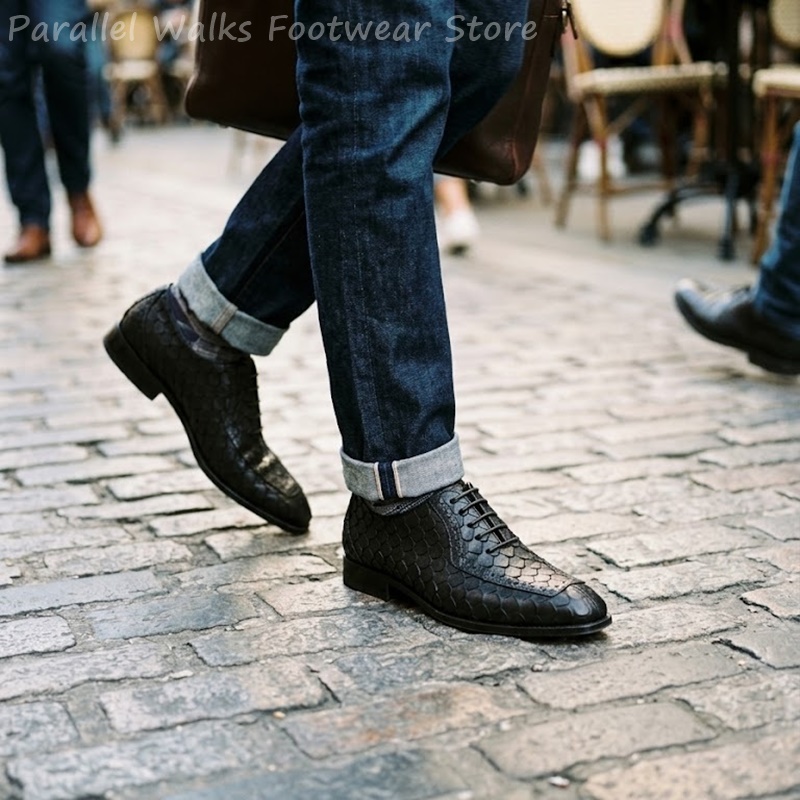 Oxford Shoes Brogue - サルタリアルメンズオックスフォードシューズ、魚鱗模様のエンボス加工レザー、ブローグウィングチップ、ポインテッドトゥ、レースアップ、フォーマル、ビジネス、ダービー、ウェディングシューズ、オックスフォード