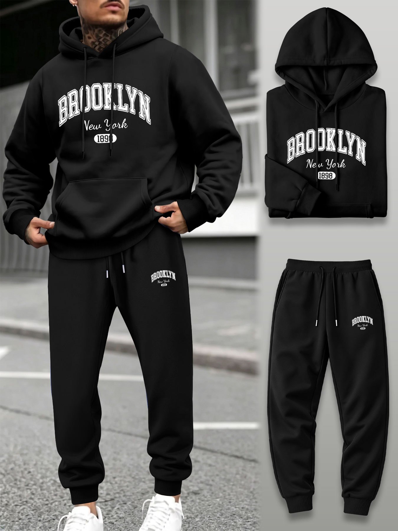 Jogger Sweatpants Men - メンズ2ピーストラックスーツ フーディー ジョガーパンツセット ルーズスポーツ ストリートウェア ジムトレーニング