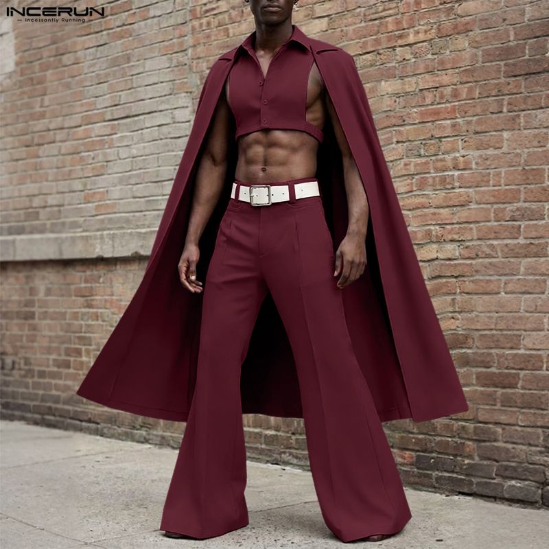 INCERUN 男性セットソリッドカラーラペルノースリーブ不 - Mens Fashion Suits のレビューと価格