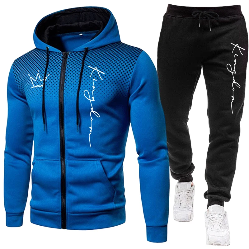 キングレタープリント メンズセット ジップアップパーカーと黒 - Jogger Sweatpants Men のレビューと価格