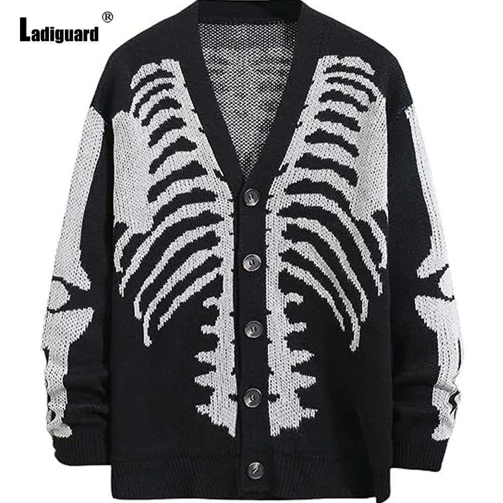 ラディガード-メンズニットスカルプリントセーター、ヴィンテー - Men'S Fashion V Neck Sweater のレビューと価格