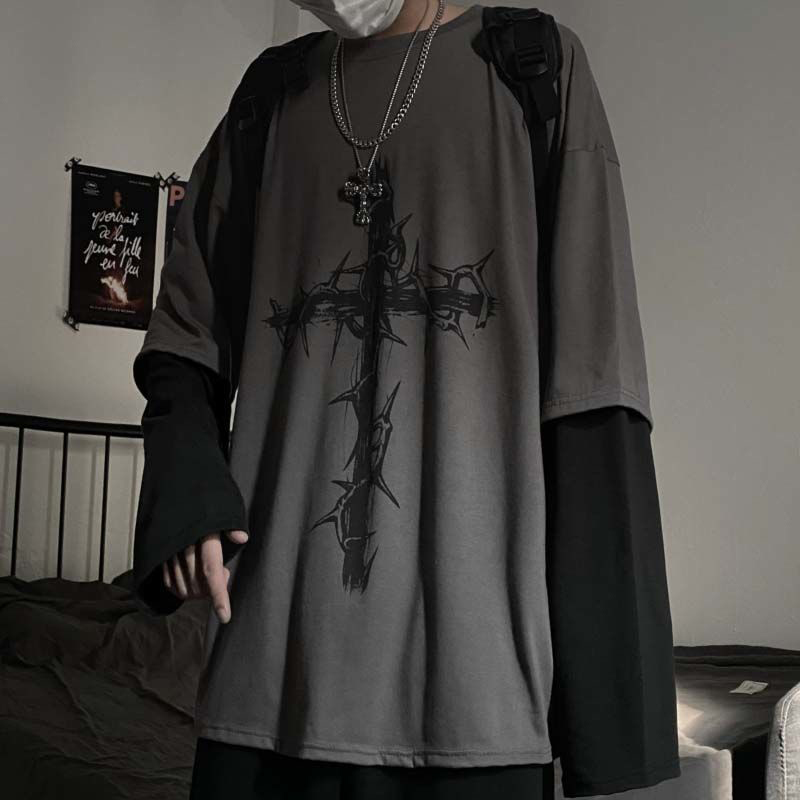 グランジ服女性長袖エモ Tシャツカジュアル原宿男性美的祈りゴ - Men'S Fashion Aesthetics のレビューと価格