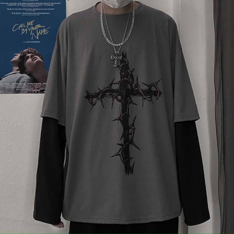 グランジ服女性長袖エモ Tシャツカジュアル原宿男性美的祈りゴ - Men'S Fashion Aesthetics のレビューと価格