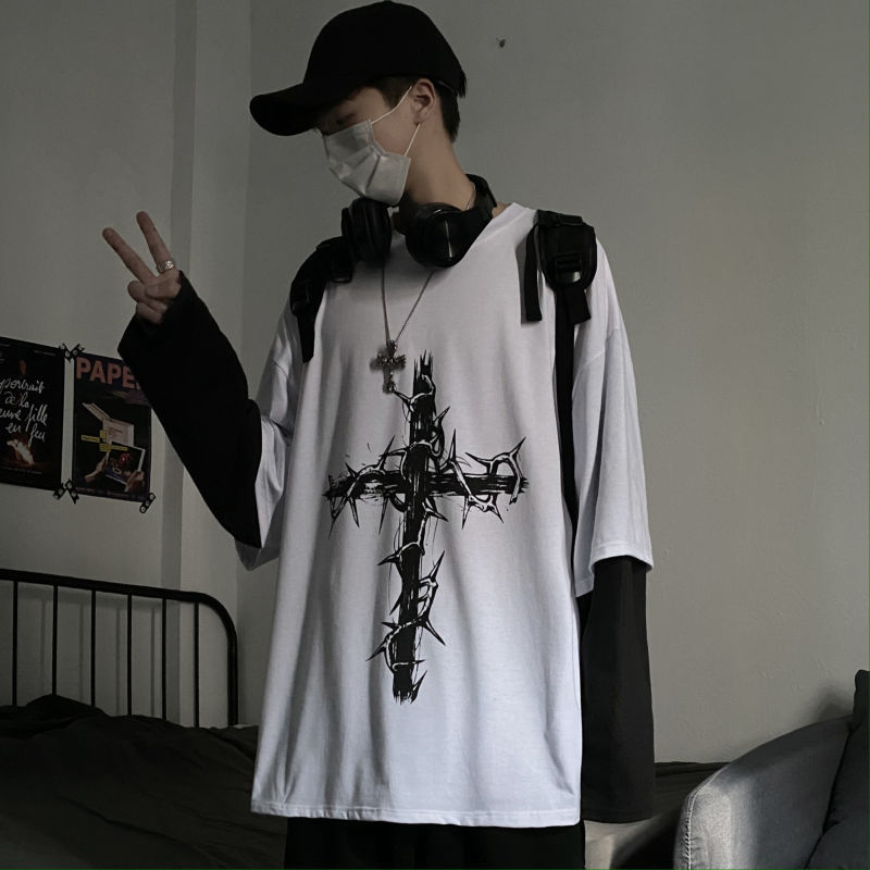 グランジ服女性長袖エモ Tシャツカジュアル原宿男性美的祈りゴ - Men'S Fashion Aesthetics のレビューと価格