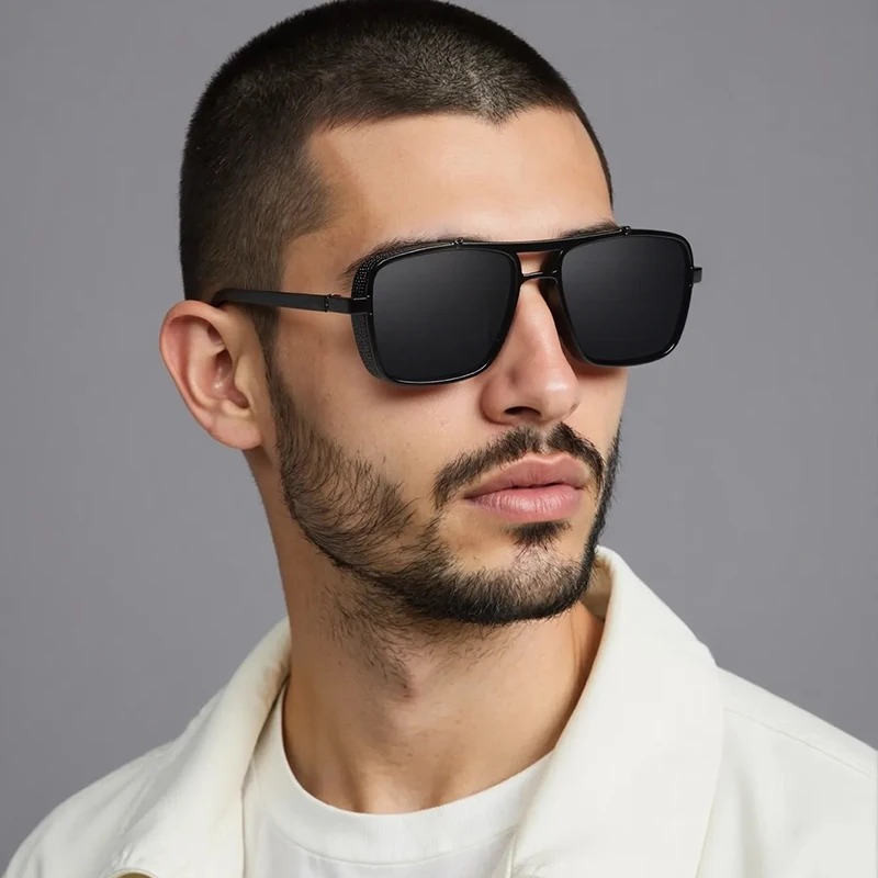 高級長方形メンズサングラス レトロメタルスチームパンクサング - Men'S Fashion Glasses のレビューと価格