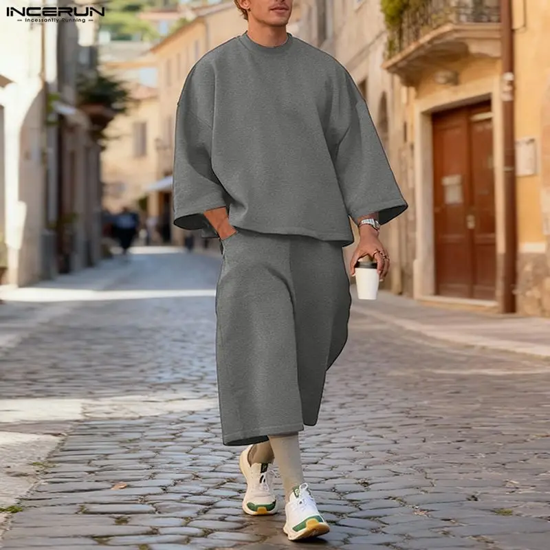 INCERUN メンズセット ソリッドカラー バギー 3/4 - Mens Fashion Suits のレビューと価格