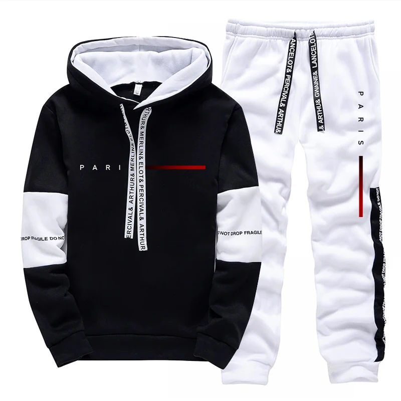 パリファッションパーカーストリートウェアメンズセットフード付 - Jogger Sweatpants Men のレビューと価格