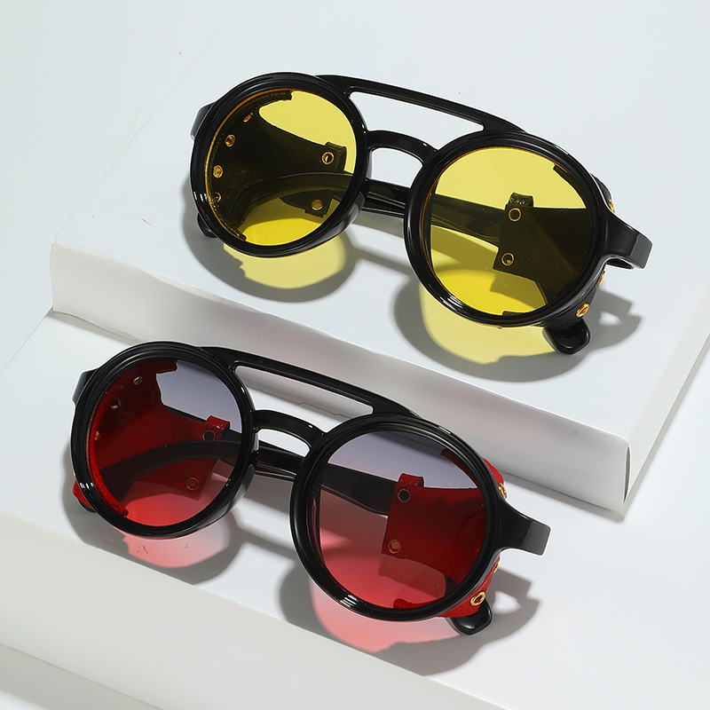 レトロなUVカットサングラス 男女兼用 レザーラウンドメガネ - Men'S Fashion Glasses のレビューと価格