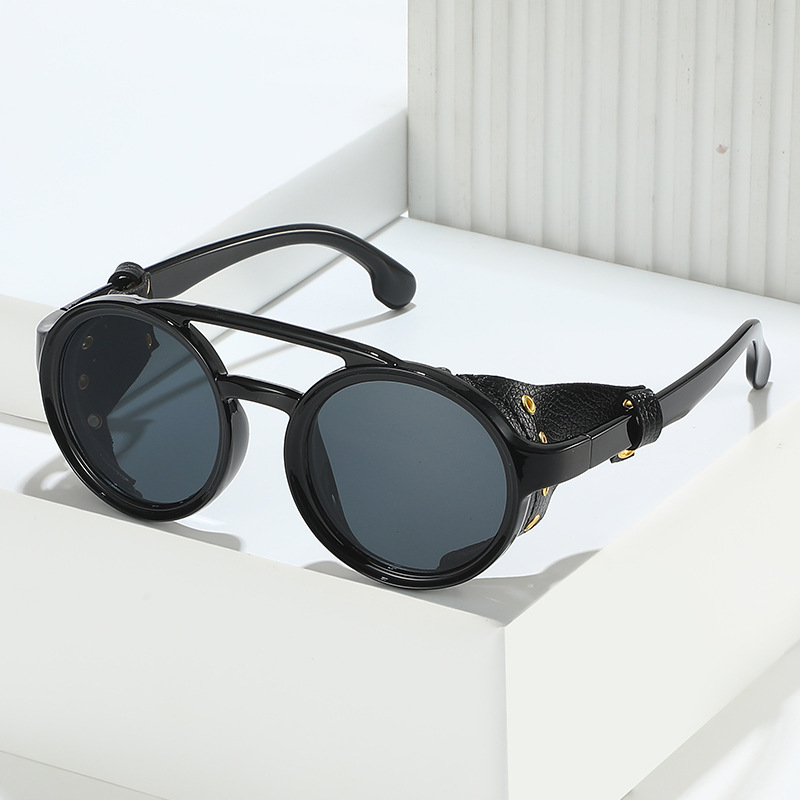 レトロなUVカットサングラス 男女兼用 レザーラウンドメガネ - Men'S Fashion Glasses のレビューと価格