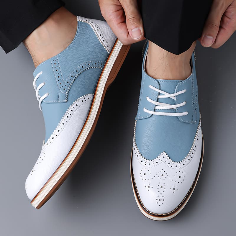 メンズ ホワイト ブルー ツートーン ブローグ オックスフォ - Oxford Shoes Brogue のレビューと価格