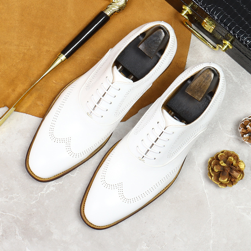 男性用耐摩耗性ブローグシューズ,ホワイト,本革,レースアップ - Oxford Shoes Brogue のレビューと価格