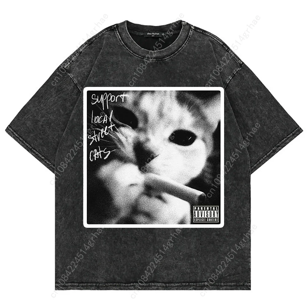 100% コットンヴィンテージウォッシュ Y2k 面白い猫ミ - Men'S Fashion Aesthetics のレビューと価格