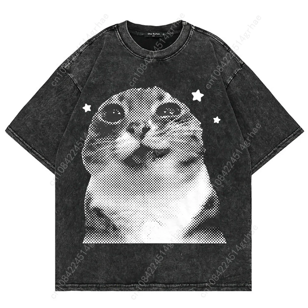 100% コットンヴィンテージウォッシュ Y2k 面白い猫ミ - Men'S Fashion Aesthetics のレビューと価格