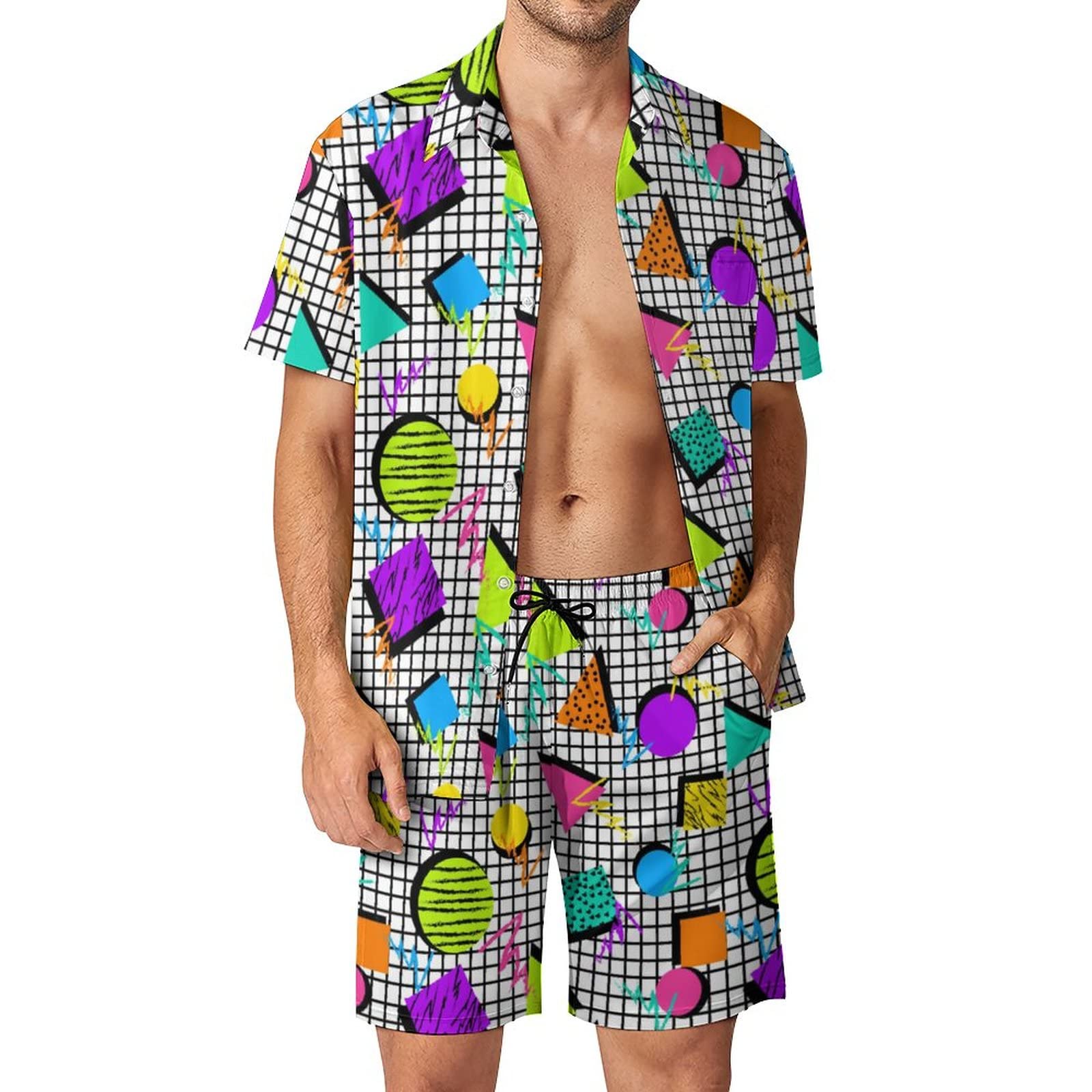夏用不規則幾何学模様3Dプリントメンズシャツセットファッショ - Mens Fashion Suits のレビューと価格