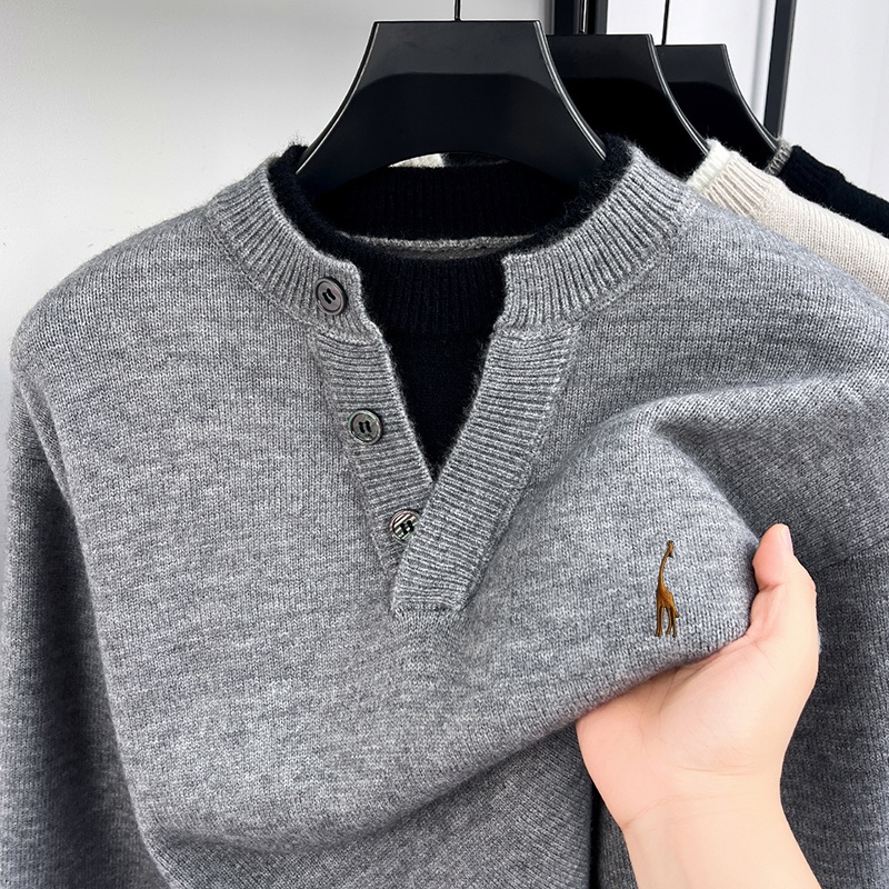 ファッショントレンド メンズ長袖セーター フェイクツーピース - Men'S Fashion V Neck Sweater のレビューと価格