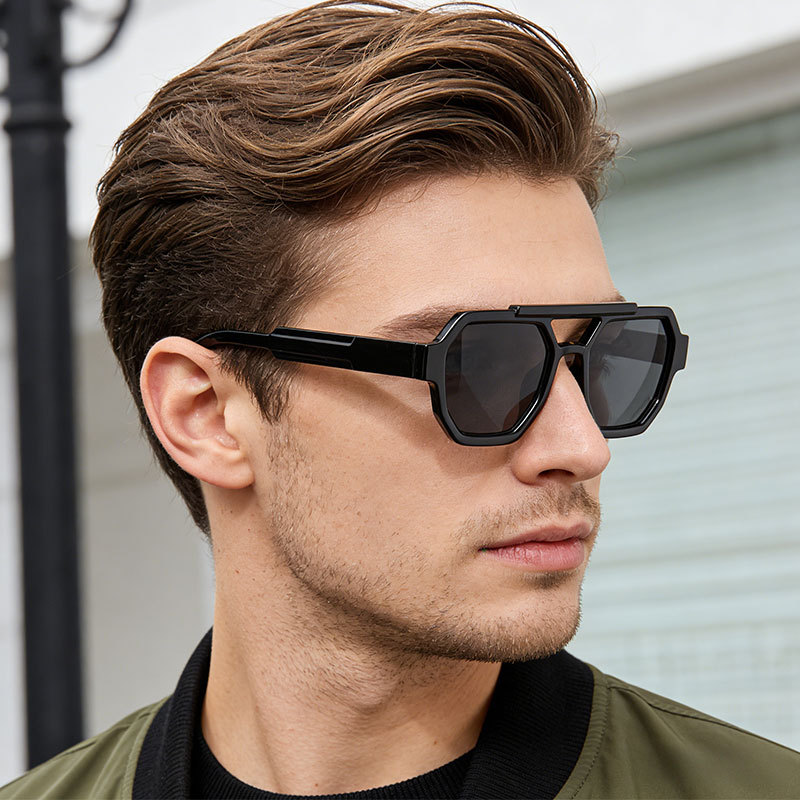 女性男性用スクエアサングラス レトロポリゴンサングラス 女性 - Men'S Fashion Old Money のレビューと価格