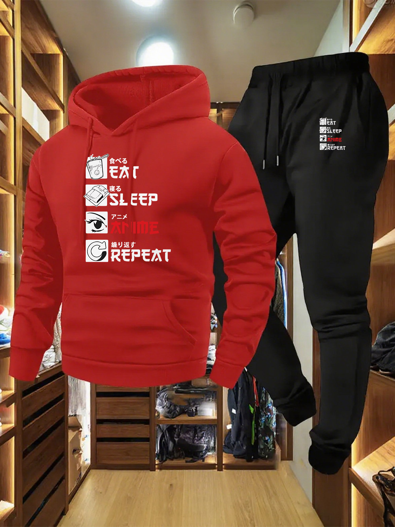レタープリント メンズトラックスーツ パーカー + ジョガー - Jogger Sweatpants Men のレビューと価格