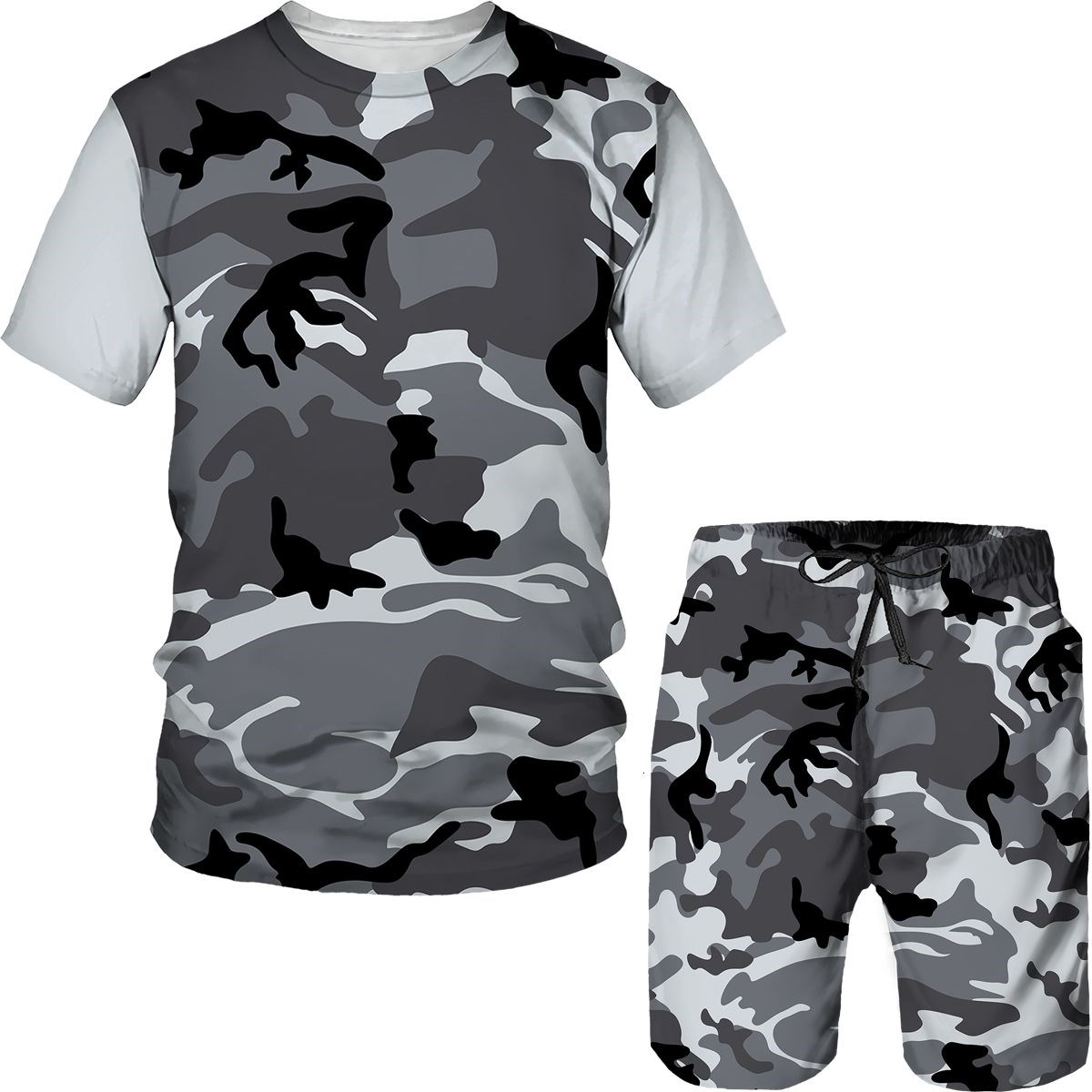 迷彩メンズスーツ迷彩 3D プリント T シャツショーツ 2 - Military Shirt Men のレビューと価格