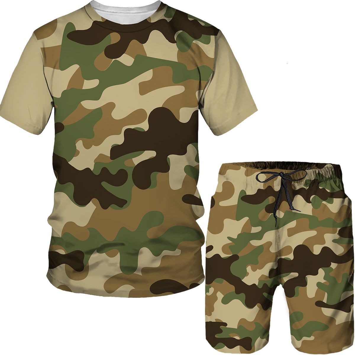 迷彩メンズスーツ迷彩 3D プリント T シャツショーツ 2 - Military Shirt Men のレビューと価格
