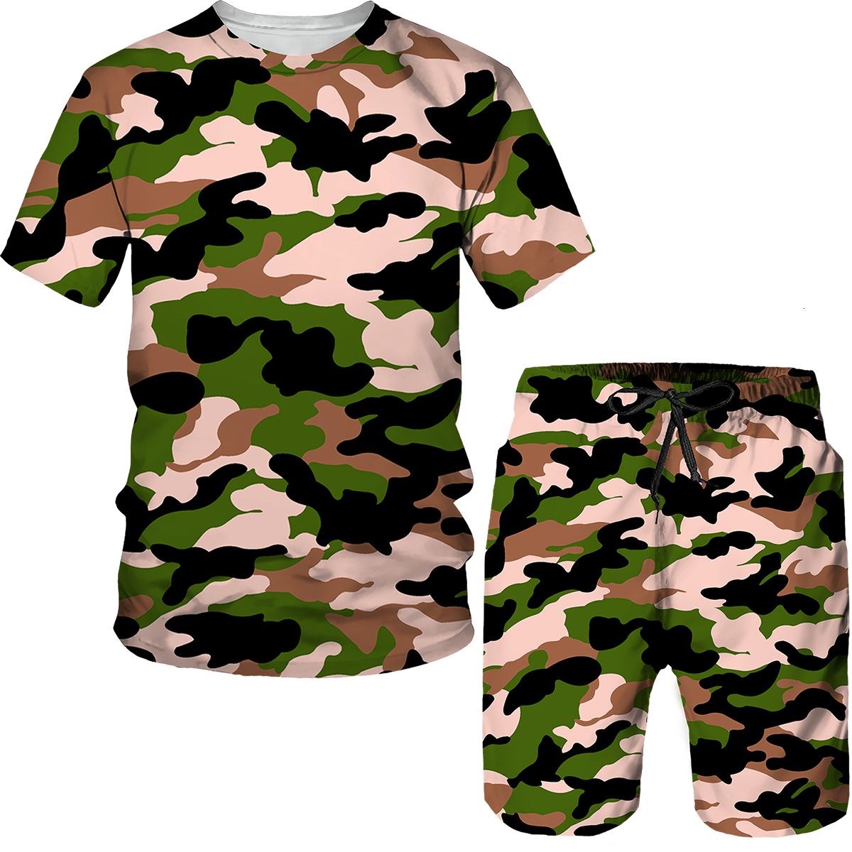 迷彩メンズスーツ迷彩 3D プリント T シャツショーツ 2 - Military Shirt Men のレビューと価格