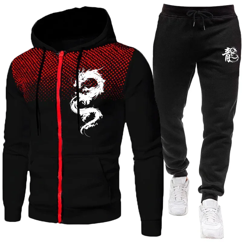 2026年新作 メンズトラックスーツ ドラゴン柄パーカーとス - Jogger Sweatpants Men のレビューと価格