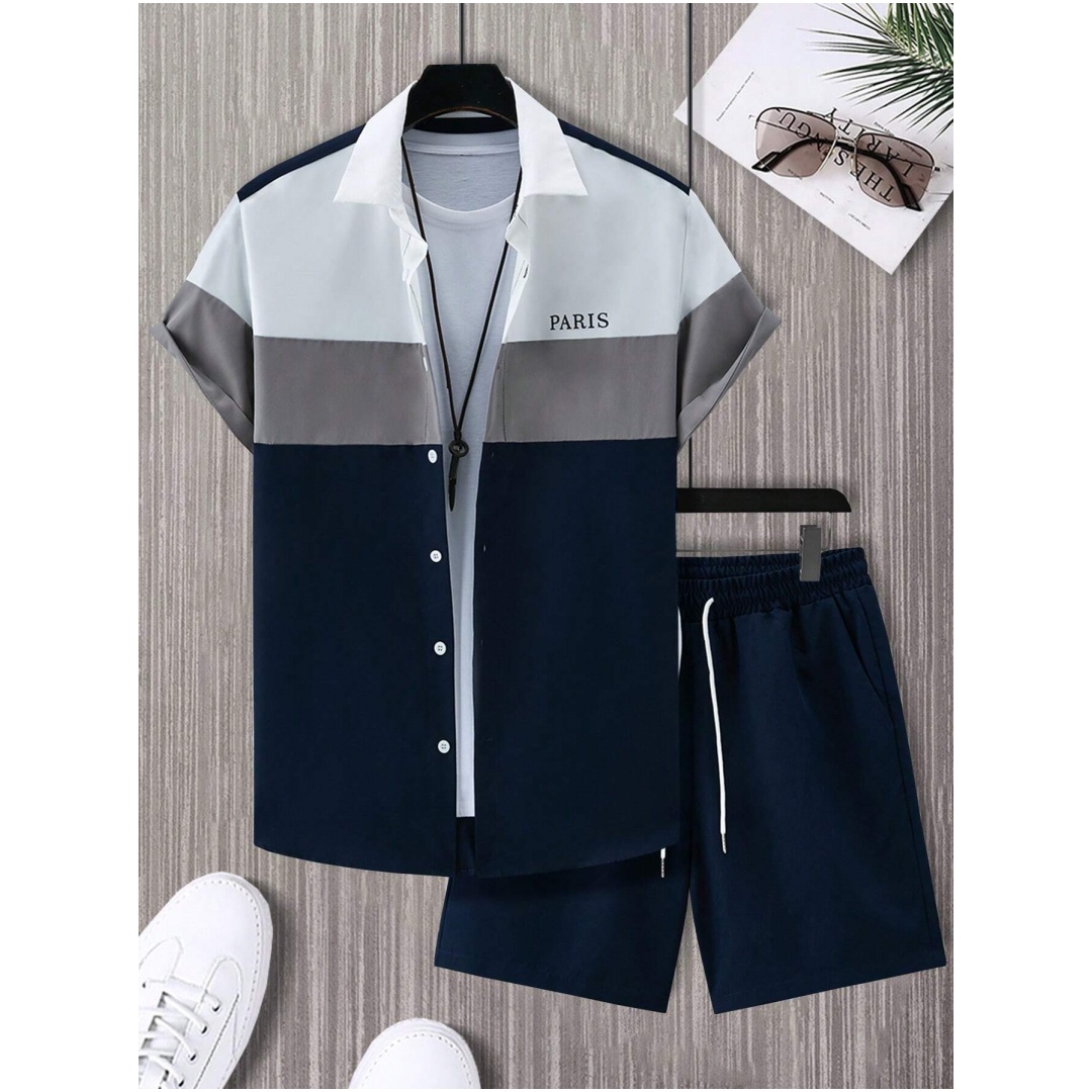 メンズファッションスーツ 青と白のパッチワークカラー シング - Mens Fashion Suits のレビューと価格