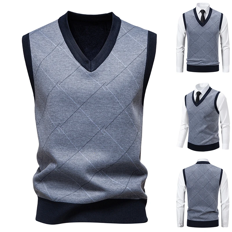 メンズニット暖かいセーター、秋と冬用、Vネックベスト、ダイヤ - Men'S Fashion V Neck Sweater のレビューと価格